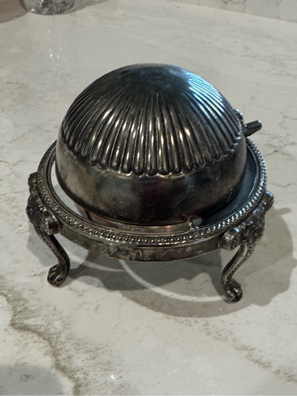 Vintage F.B. Rogers Silver Co. roll-top server likely used for butter or caviar